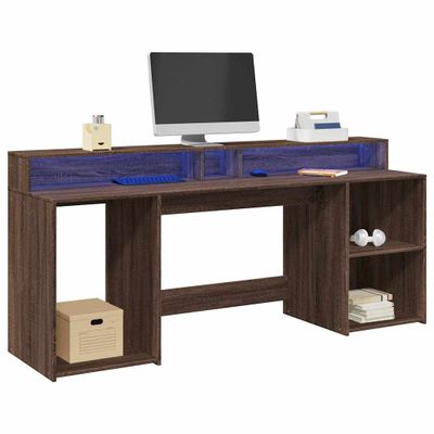vidaXL Stôl s LED svetlami hnedý dub 200x55x91 cm kompozitné drevo
