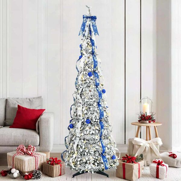 vidaXL Umelý vianočný stromček s 200 LED-i Biela 210 cm PVC