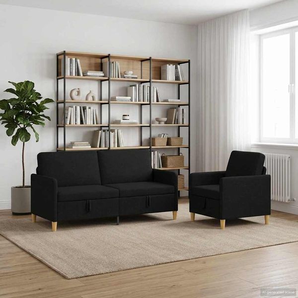 vidaXL Súprava pohovky s úložným priestorom 2 pcs Čierna Polyester
