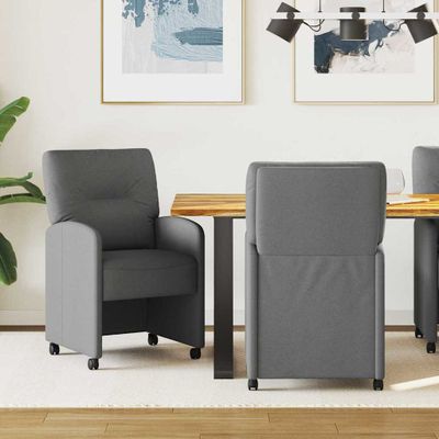 vidaXL Jedálenské stoličky na kolieskach 2 pcs Tmavo šedá látka