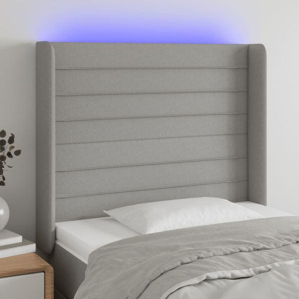 vidaXL Čelo postele s LED bledosivé 93x16x118/128 cm látka