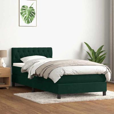 vidaXL Posteľný rám boxsping s matracom tmavozelený 90x210 cm zamat