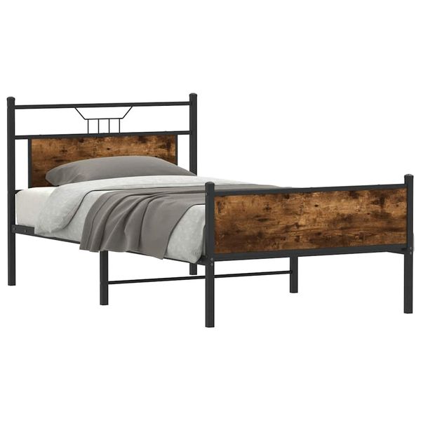 vidaXL Posteľný rám bez matraca dymový dub 100x190 cm kompozitné drevo