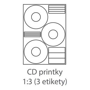 etikety ECODATA Samolepiace 3xCD-KRUH univerzálne biele 3ks/A4 (100 listov A4/bal.)