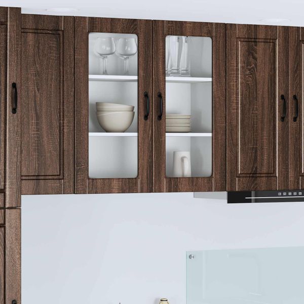 vidaXL Nástenný sklenený kabinet PORTO Hnedý dub 80 x 31 x 80 cm