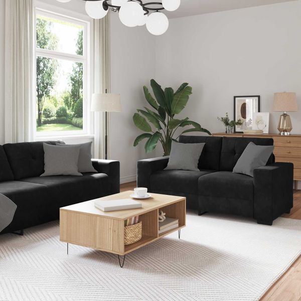 vidaXL Sada pohoviek 3 pcs Čierna 221 x 80 x 80 cm Zamat