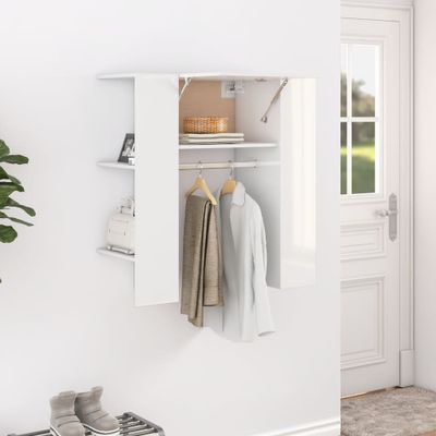 vidaXL Skrinka do chodby lesklá biela 97,5x37x99 cm spracované drevo