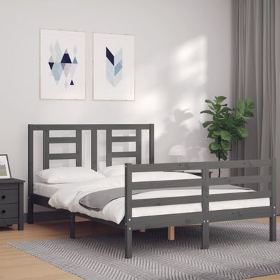 vidaXL Rám postele s čelom sivý 140x190 cm masívne drevo