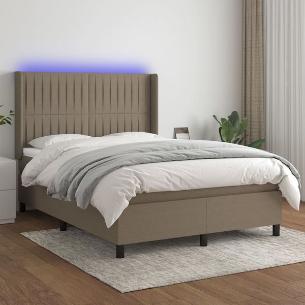 vidaXL Posteľ boxsping s matracom a LED sivohnedá 140x200 cm látka