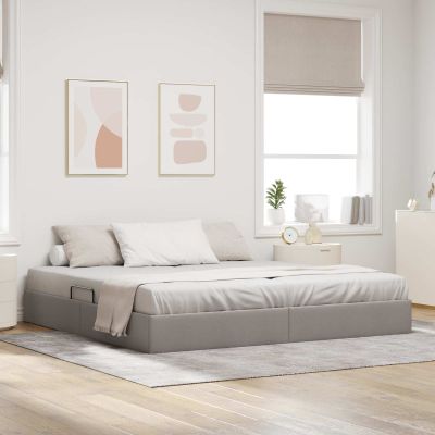 vidaXL Otomanový posteľný rám s úložiskom Sivohnedá 200 x 200 cm látka