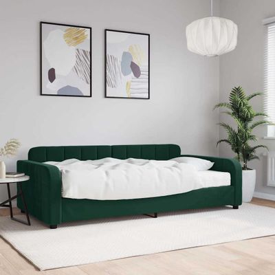 vidaXL Denná posteľ s matracom tmavozelená 100x200 cm zamat