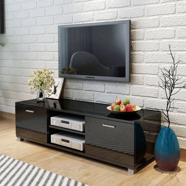 vidaXL TV skrinka, lesklá čierna 140x40,5x35 cm