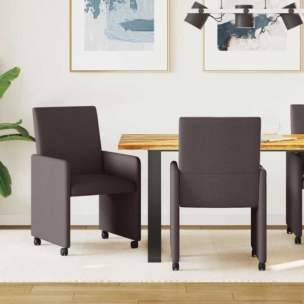 vidaXL Jedálenské stoličky na kolieskach 2 pcs Tmavohnedá látka