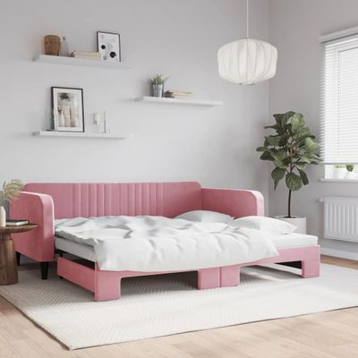 vidaXL Denná posteľ s rozkladacou posteľou ružová 100x200 cm zamat