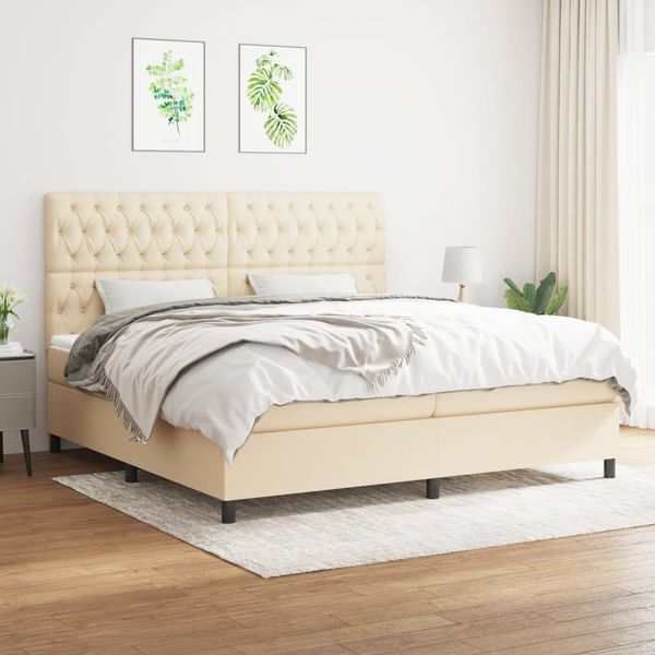 vidaXL Boxspring posteľ s matracom krémová 200x200 cm látka