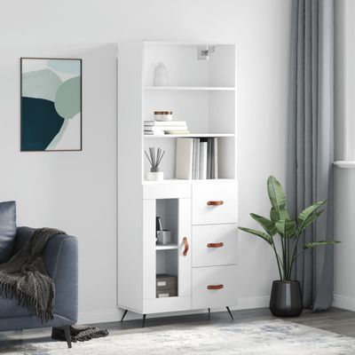 vidaXL Vysoká skrinka lesklá biela 69,5x34x180 cm spracované drevo