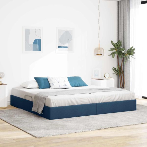 vidaXL Otomanový posteľný rám s úložiskom Modrá 200 x 200 cm látka