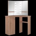 vidaXL Rohový toaletný stolík s LED dubový 111x54x141,5 cm