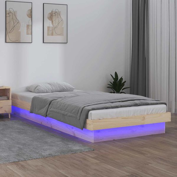 vidaXL Posteľný rám s LED 90x190 cm, jednolôžko, drevený masív