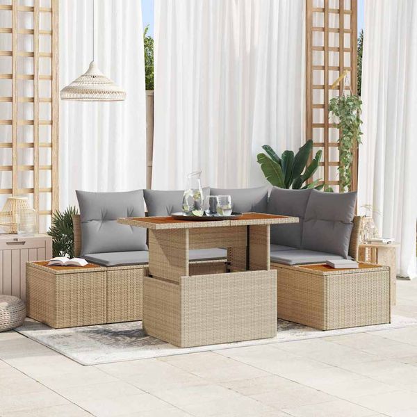 vidaXL Súprava záhradných pohoviek s úložiskom 5 pcs Béžová Poly ratan
