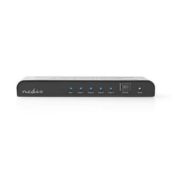 Nedis VSPL3474AT-  HDMI Rozbočovač | 4 Porty port(s) | Vstup HDMI  | 4x HDMI  výstup | 4K@60Hz | 18 Gbps | Kov | černý HDMI™ splitter, 4 porty, 4K@60Hz, 18 Gbps, HDCP 2.2, 3D, kovový, antracit
