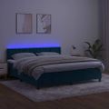 vidaXL Posteľný rám boxsping matrac a LED tmavomodrý 180x200 cm zamat