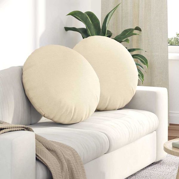 vidaXL Vankúše na sedenie 2 pcs Krémová Ø60 x 21 cm Kordúrová tkanina