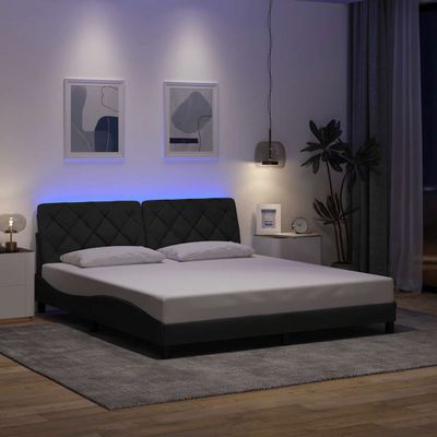 vidaXL Rám postele s LED bez matraca tmavosivá 180x200 cm látka