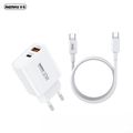 REMAX NÁSTENNÁ NABÍJAČKA So SADOU KÁBLOV 20W RP-U120 USB/USB-C + USB-C NA USB-C KÁBEL BIELY