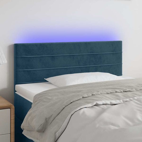 vidaXL Čelo postele s LED tmavomodrá 90x5x78/88 cm zamat