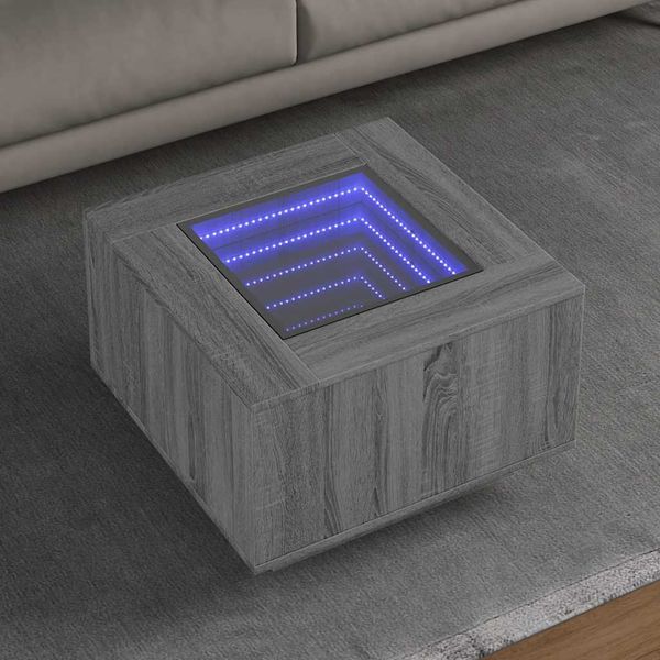 vidaXL Konferenčný stolík+LED, sivá sonoma 60x60x40cm kompozitné drevo