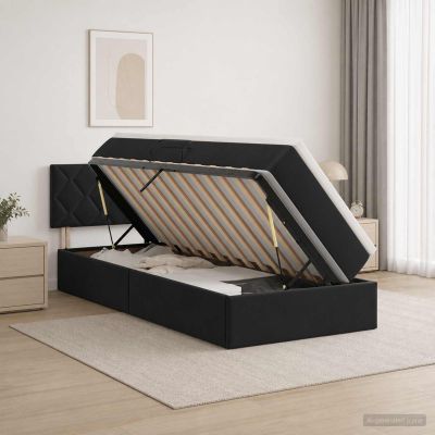 vidaXL Úložná posteľ s čelnou doskou Čierna 100 x 200 cm Zamat