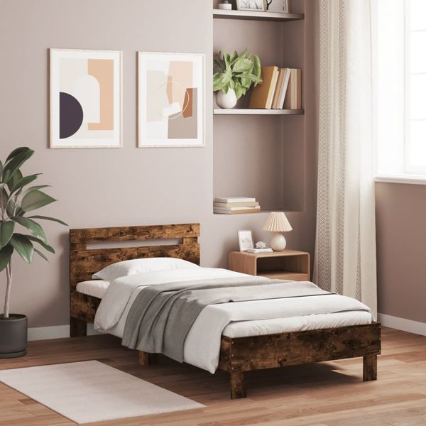 vidaXL Posteľ bez matraca so čelom dymový dub 100x200 cm