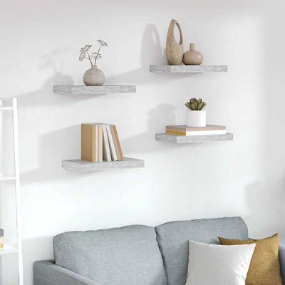 vidaXL Plávajúce nástenné police 4 ks betónovo-sivé 40x23,5x3,8 cm MDF