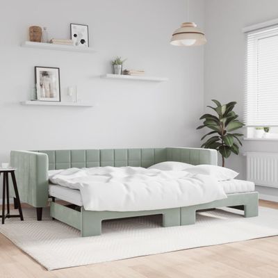 vidaXL Rozkladacia denná posteľ s matracmi bledosivá 90x190 cm zamat