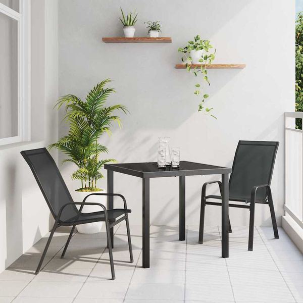 vidaXL Záhradný jedálenský set 3 pcs Čierna Práškovaná oceľ