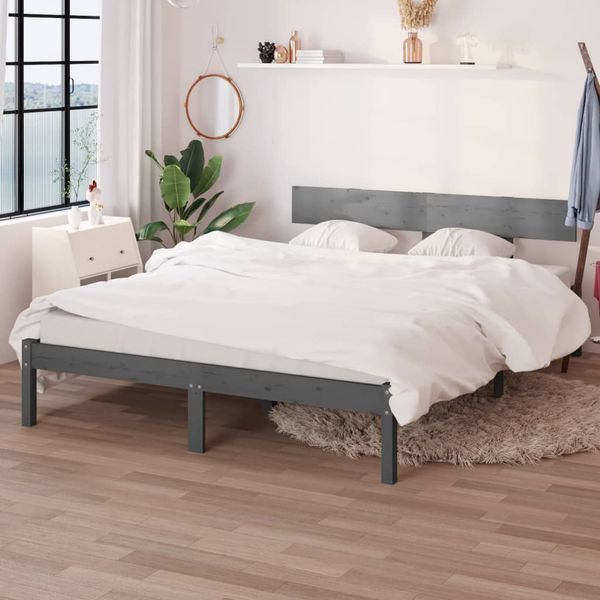 vidaXL Posteľný rám sivý borovicový masív 140x190 cm