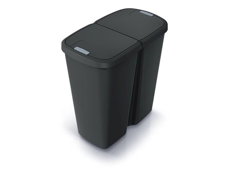 Kôš odpadkový COMPACTA Q DUO recyklovaná čierna s čiernym vekom 45l