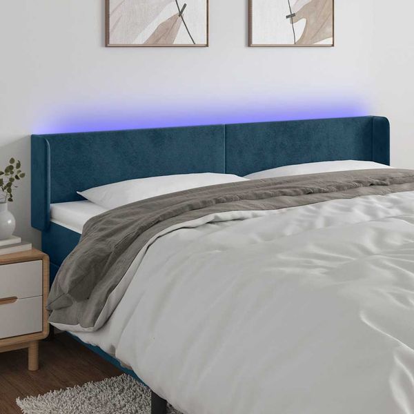 vidaXL Čelo postele s LED tmavomodré 163x16x78/88 cm zamat