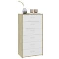 vidaXL Komoda so 6 zásuvkami, biela+sonoma 50x34x96cm kompozitné drevo
