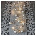 LED vianočná girlanda, strieborné gule s hviezdami 1,9 m, 2x AA, vnútorná, teplá biela, časovač