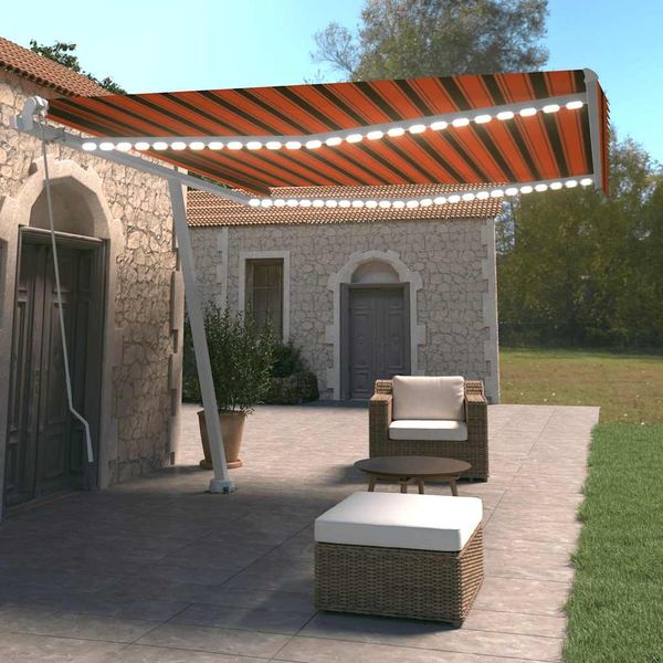 vidaXL Ručne zaťahovacia markíza s LED 400x350 cm oranžovo-hnedá