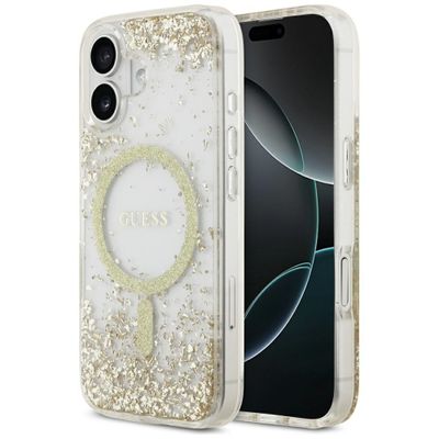 Guess puzdro pre iPhone 17 GUESS HC MAGSAFE RESIN BOTTOM GLITTER gold