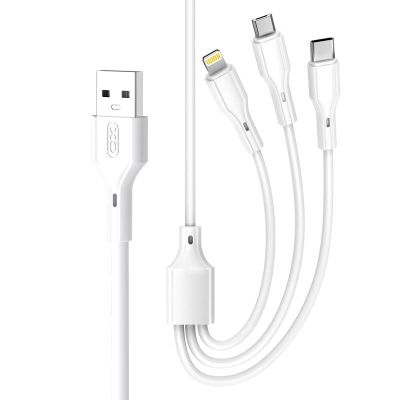 XO kábel NB230 3w1 USB - Lightning + USB-C + microUSB 1,0m 2,4A biela