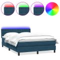 vidaXL Posteľný rám boxsping s matracom a LED tmavomodrý 140x210 cm zamat