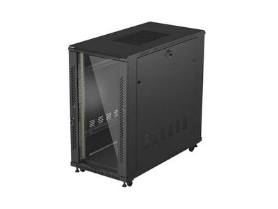 19'' Voľne stojúca racková skriňa 22U 600X1200 čierne sklenené dvere lanberg (ploché balenie)