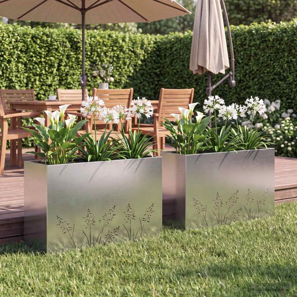 vidaXL Záhradný kvetináč 2 ks Strieborná 80 x 20 x 49 cm