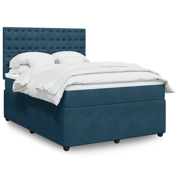 vidaXL Posteľný rám boxsping s matracom modrá 140x190 cm zamat