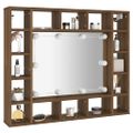 vidaXL Zrkadlová skrinka s LED hnedý dub 91x15x76,5 cm