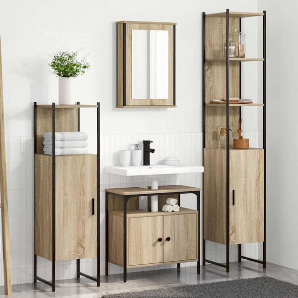 vidaXL Sada kúpeľňového nábytku 4 pcs Sonoma dub Kompozitné drevo